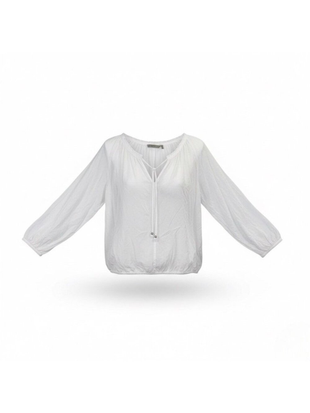Sandwich Womens White Cotton Boho Blouse Lightweight Drawstring 3/4 Sleeve S 36